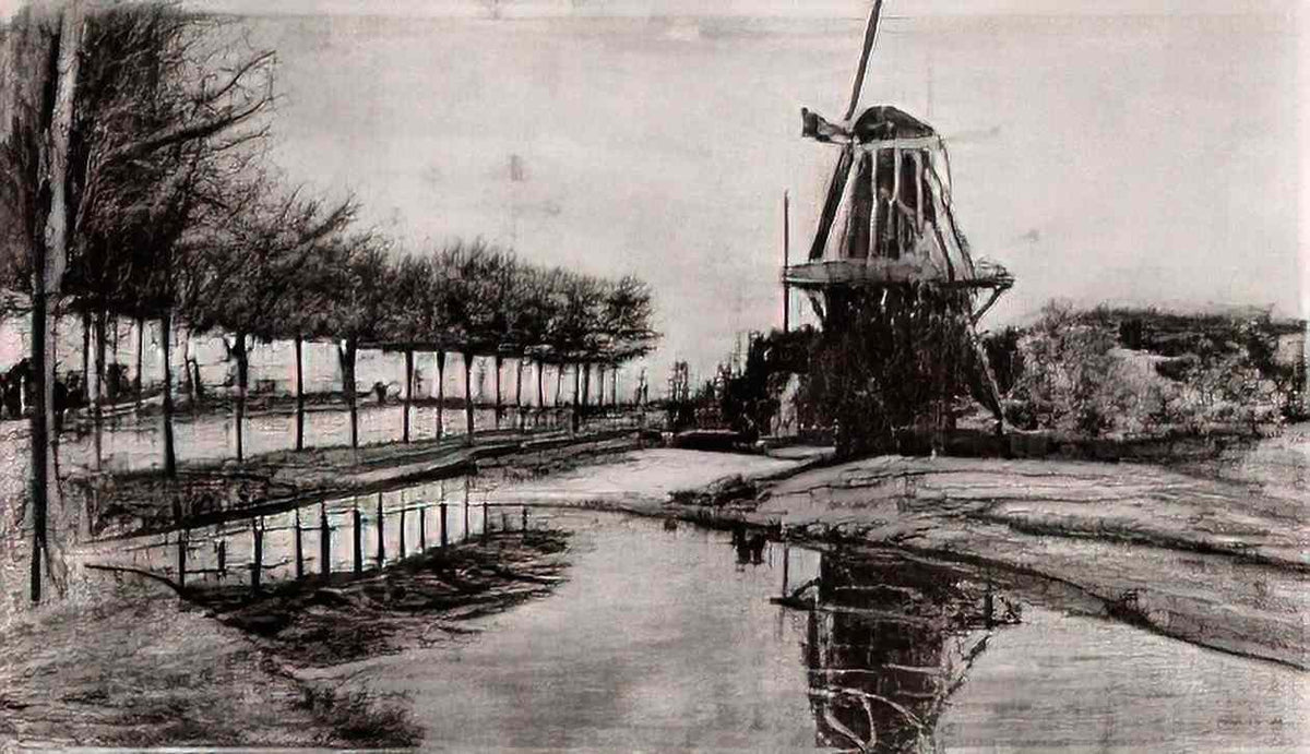 van gogh landscape with windmill 1881 Art A4 Photo Print