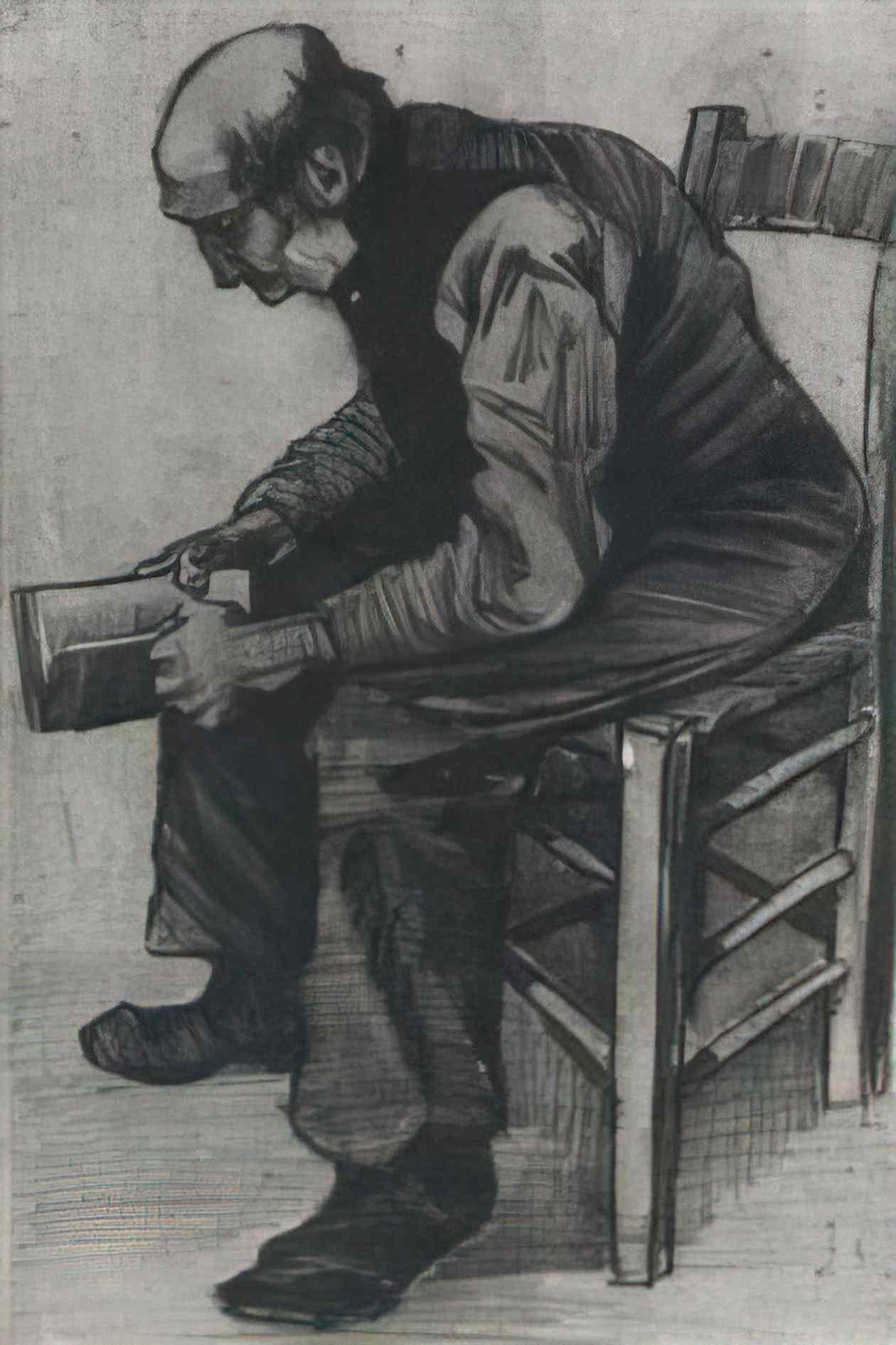 van gogh man sitting reading a book 1882 Art A4 Photo Print