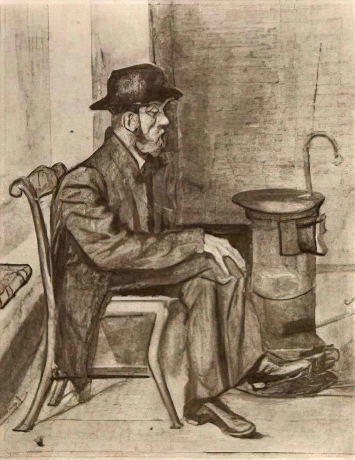van gogh old man warming himself 1881 Art A4 Photo Print