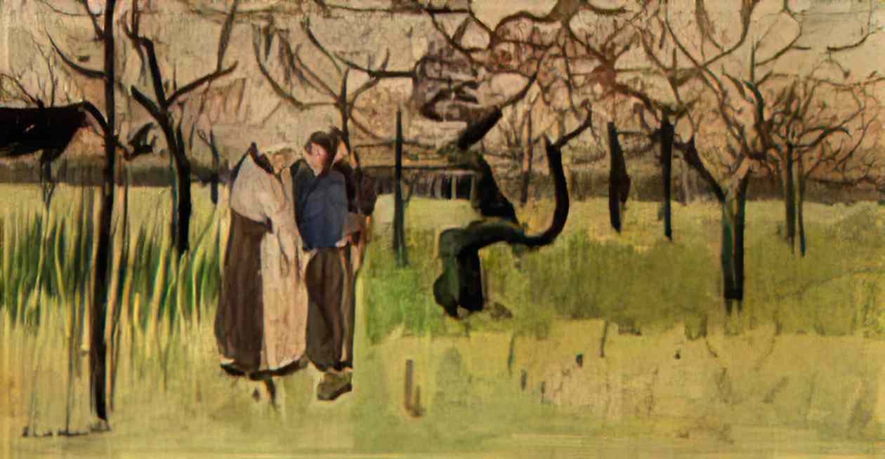 van gogh orchard in blossom with two figures spring 1888 Art A4 Photo Print