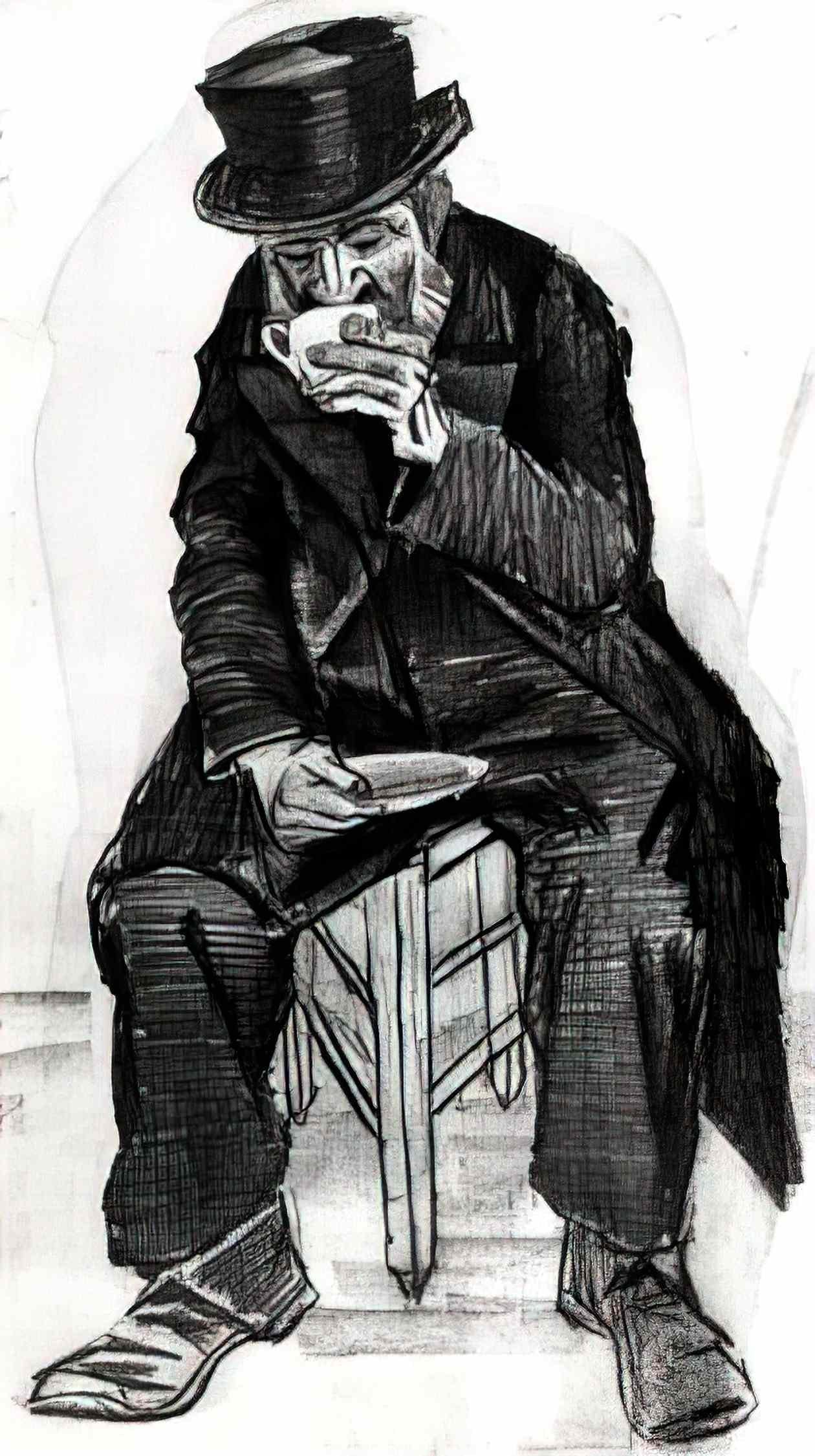 van gogh orphan man with top hat drinking coffee 1882 1 Art A4 Photo Print
