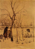 van gogh parsonage garden in the snow with three figures 1885 Art A4 Photo Print