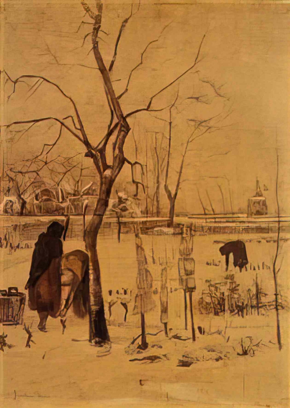 van gogh parsonage garden in the snow with three figures 1885 Art A4 Photo Print