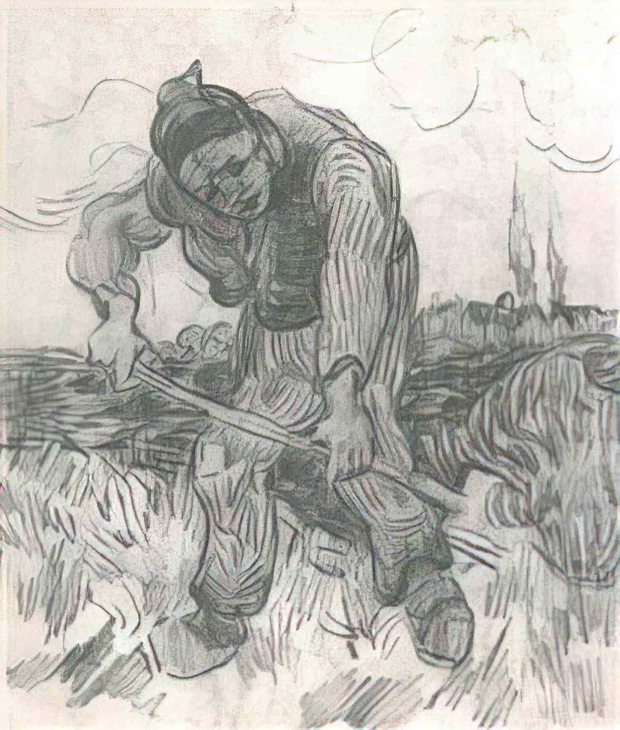 van gogh peasant digging 1890 Art A4 Photo Print