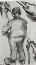 van gogh peasant seen from the back and three hands holding a stick Art A4 Photo Print