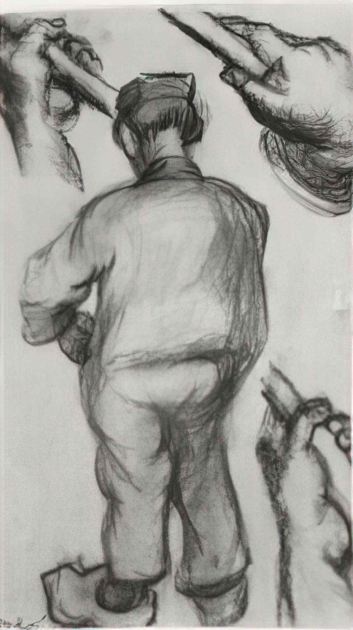 van gogh peasant seen from the back and three hands holding a stick Art A4 Photo Print