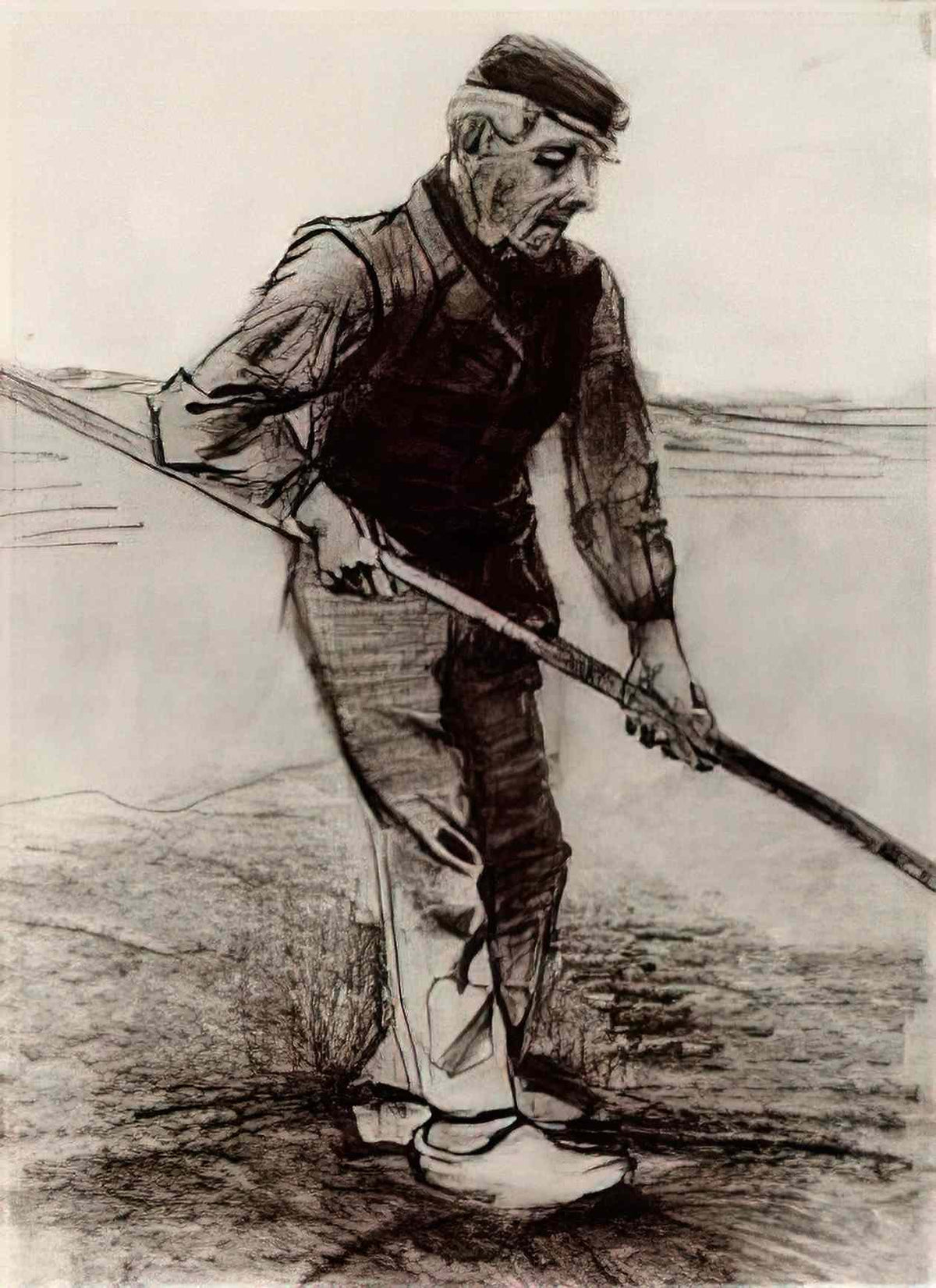 van gogh peasant with a stick 1881 Art A4 Photo Print