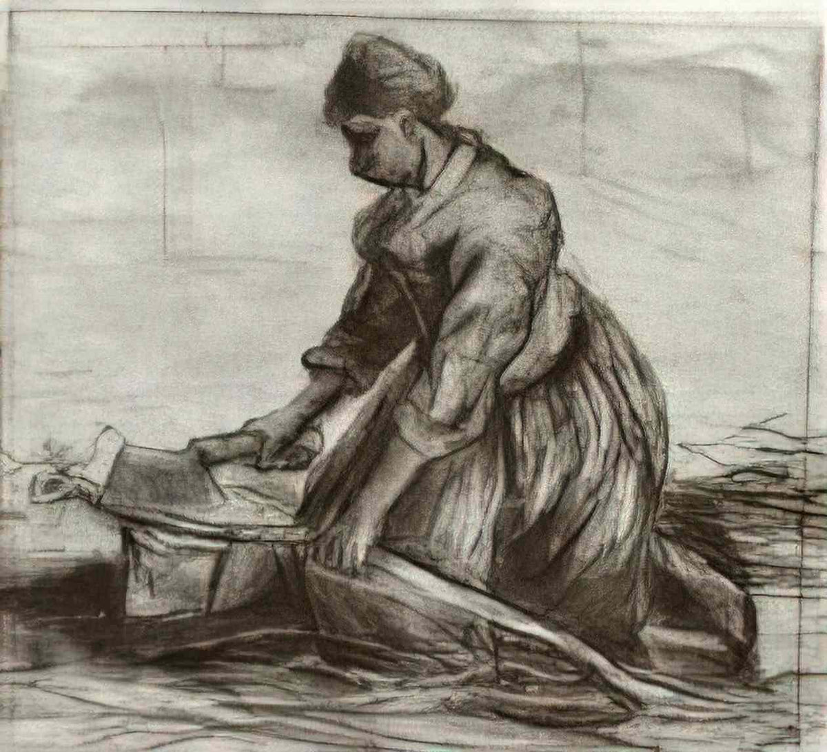 van gogh peasant woman kneeling with chopper 1885 Art A4 Photo Print