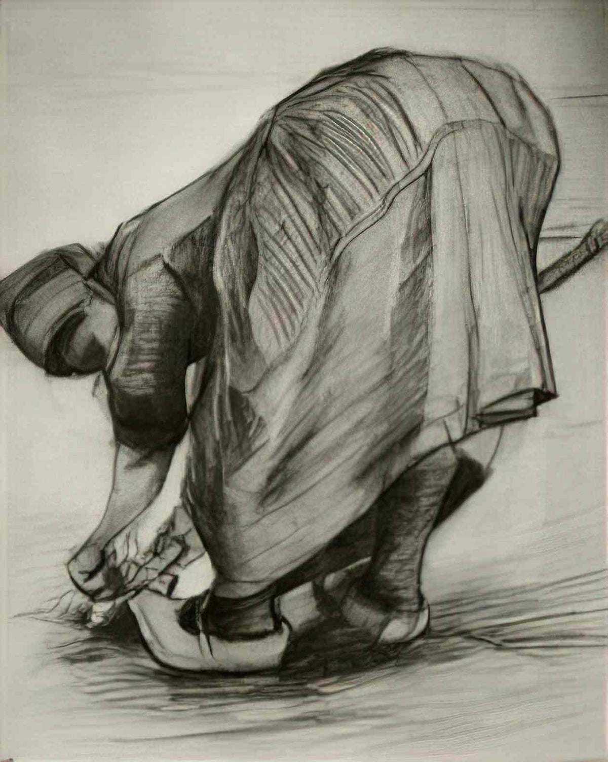 van gogh peasant woman stooping with spade possibly digging up carro Art A4 Photo Print