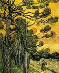 van gogh pine trees against a red sky with setting sun 1889 Art A4 Photo Print