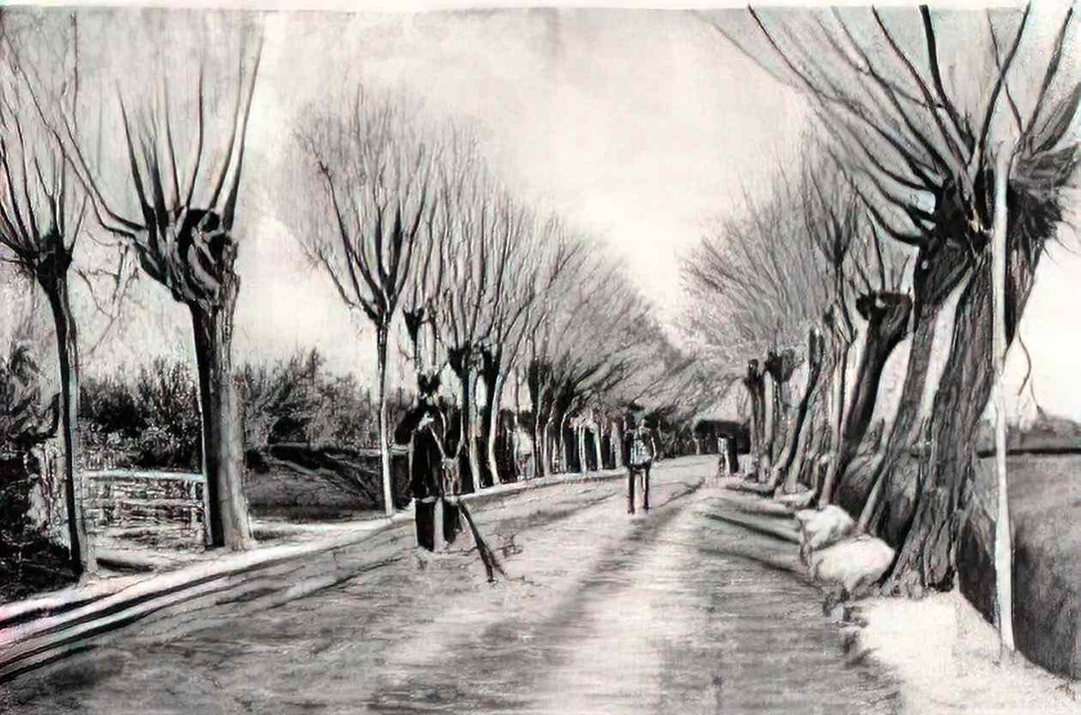 van gogh road with pollard willows and man with broom 1881 Art A4 Photo Print