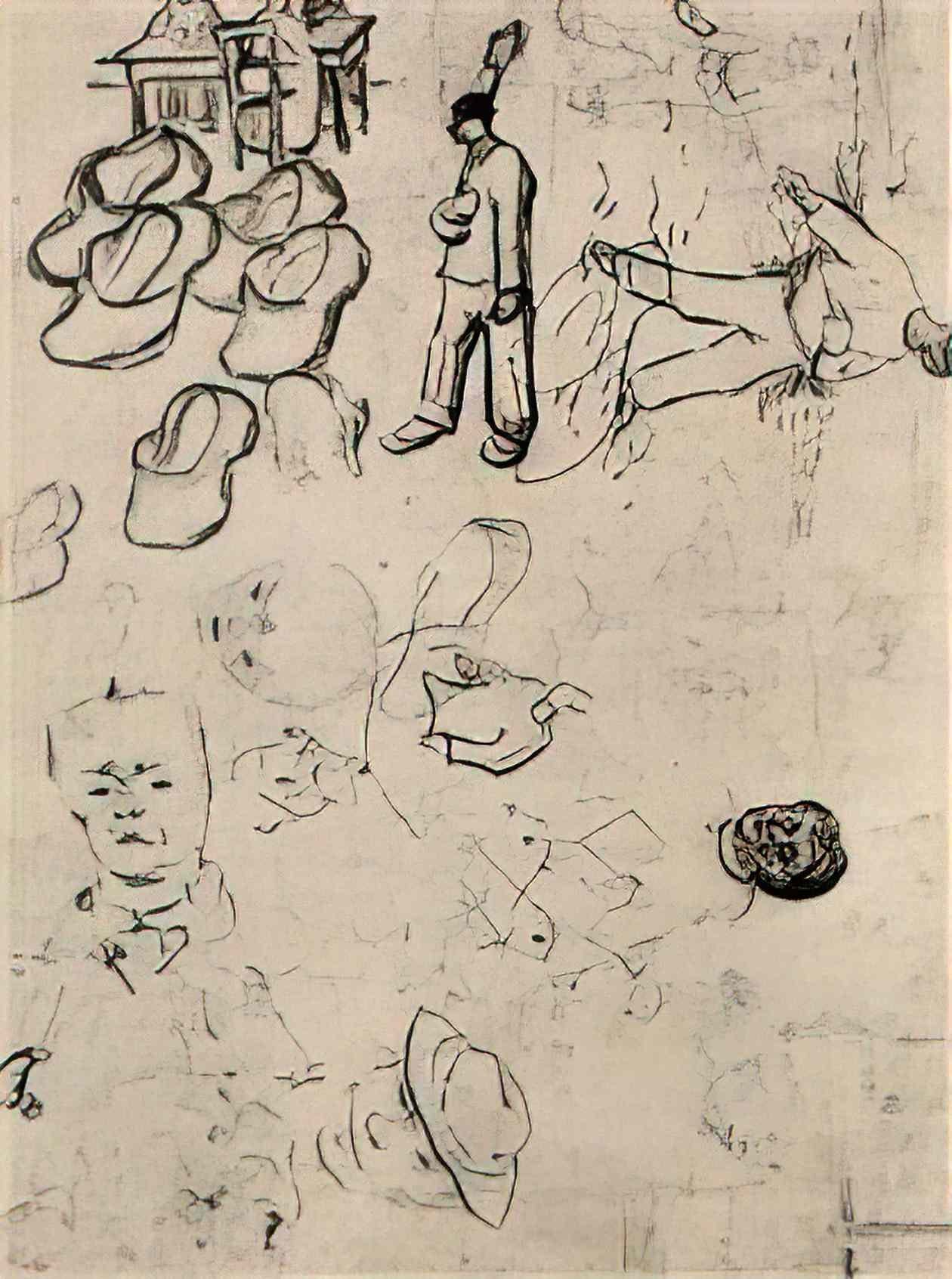 van gogh sheet with figures at a table a sower clogs etc 1890 Art A4 Photo Print