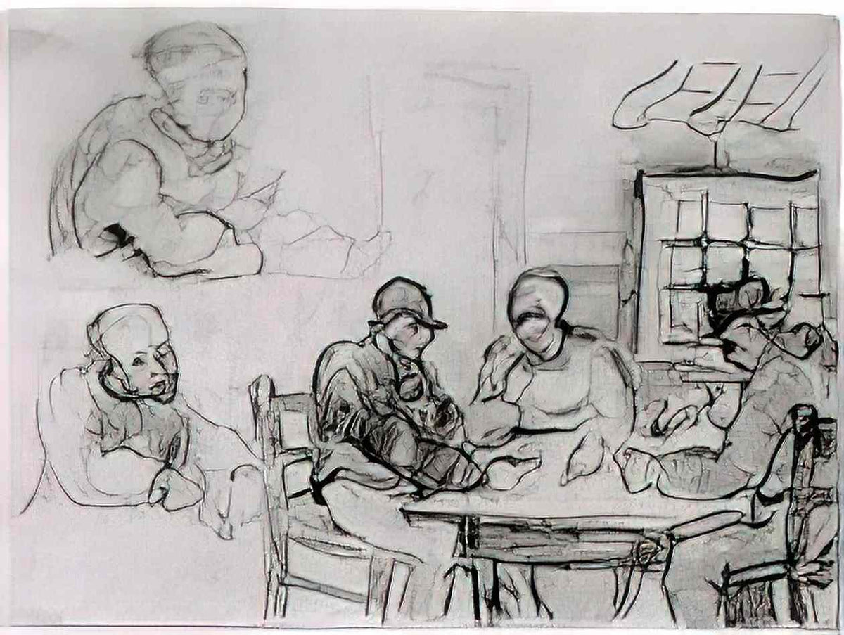 van gogh sheet with peasants eating and other figures 1890 Art A4 Photo Print