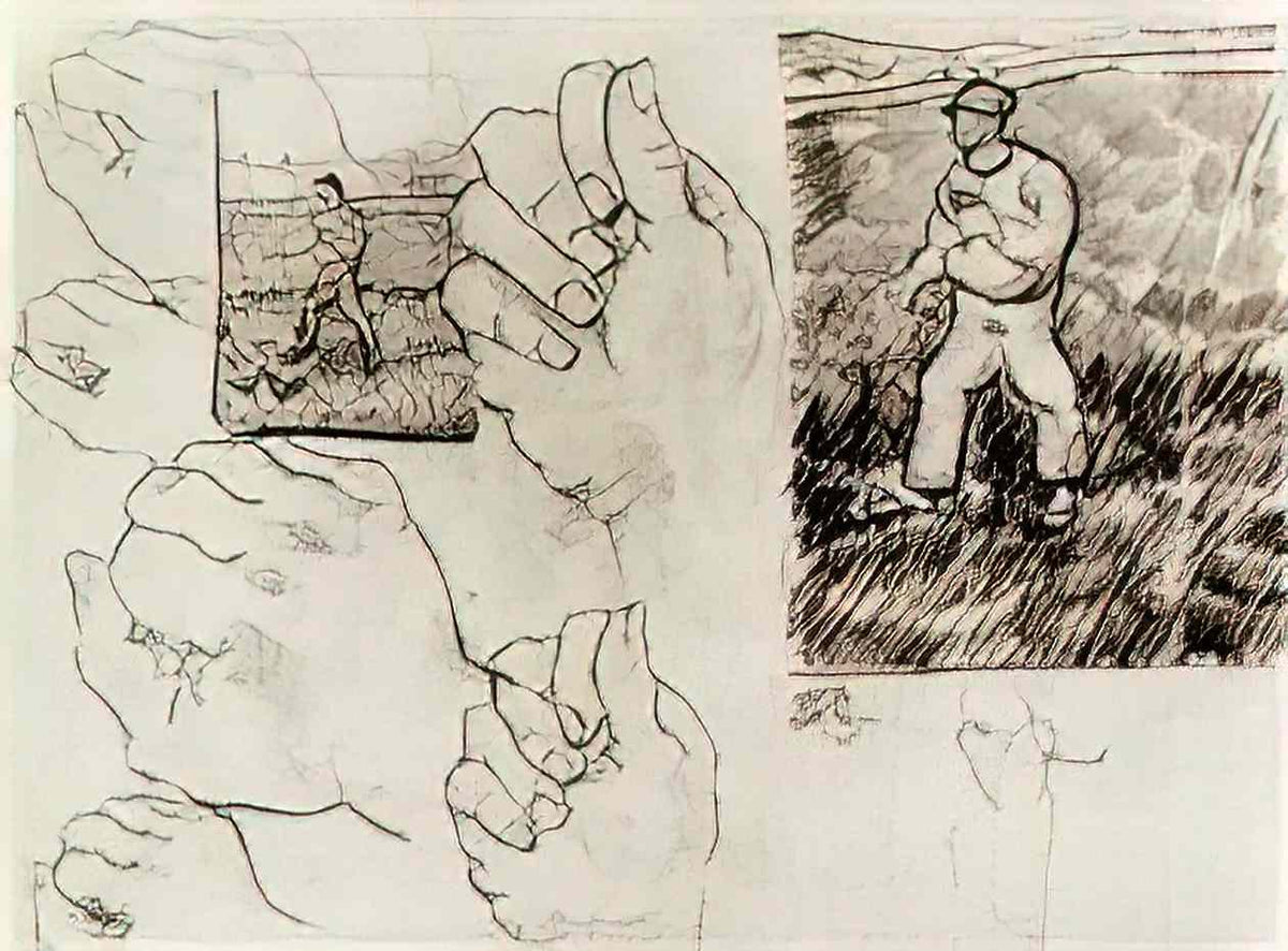 van gogh sheet with two sowers and hands 1890 Art A4 Photo Print