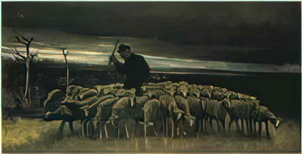 van gogh shepherd with a flock of sheep 1884 Art A4 Photo Print