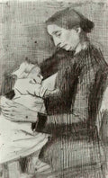 van gogh sien nursing baby half figure 1882 1 Art A4 Photo Print