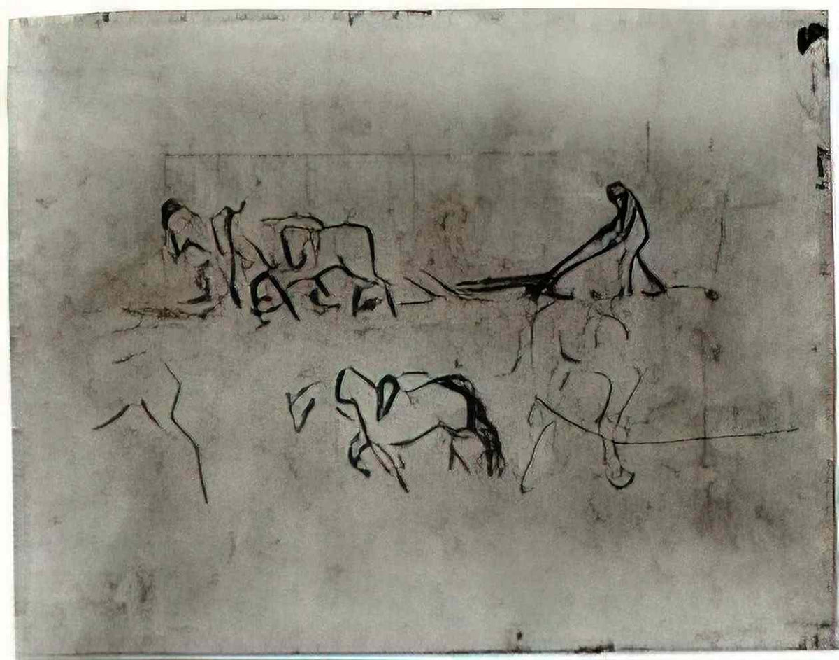 van gogh sketches of peasant plowing with horses 1890 Art A4 Photo Print
