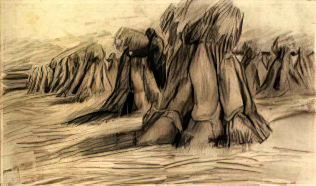van gogh stooks and a peasant stacking sheaves 1885 Art A4 Photo Print