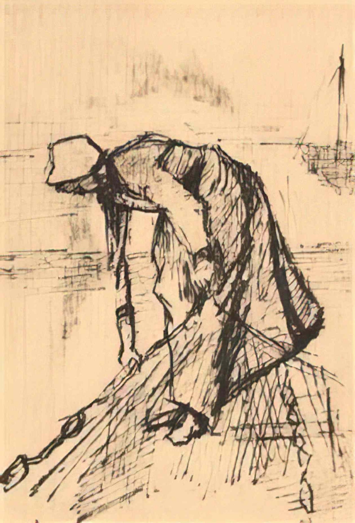 van gogh stooping woman with net 1883 Art A4 Photo Print