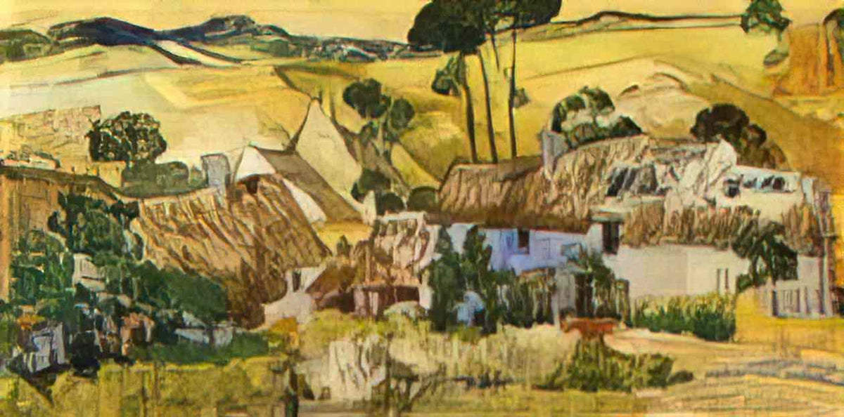 van gogh thatched houses against a hill 1890 Art A4 Photo Print