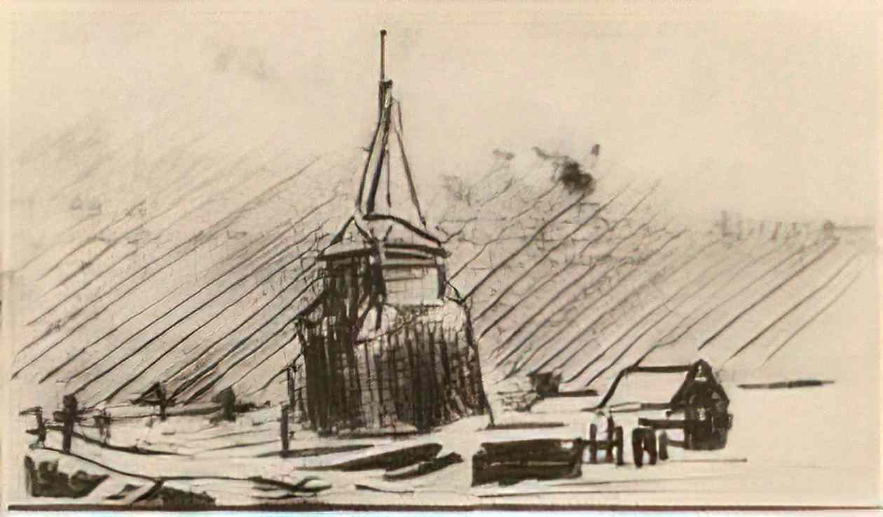 van gogh the old tower in the snow 1885 Art A4 Photo Print