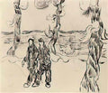 van gogh two men on a road with pine trees 1890 Art A4 Photo Print