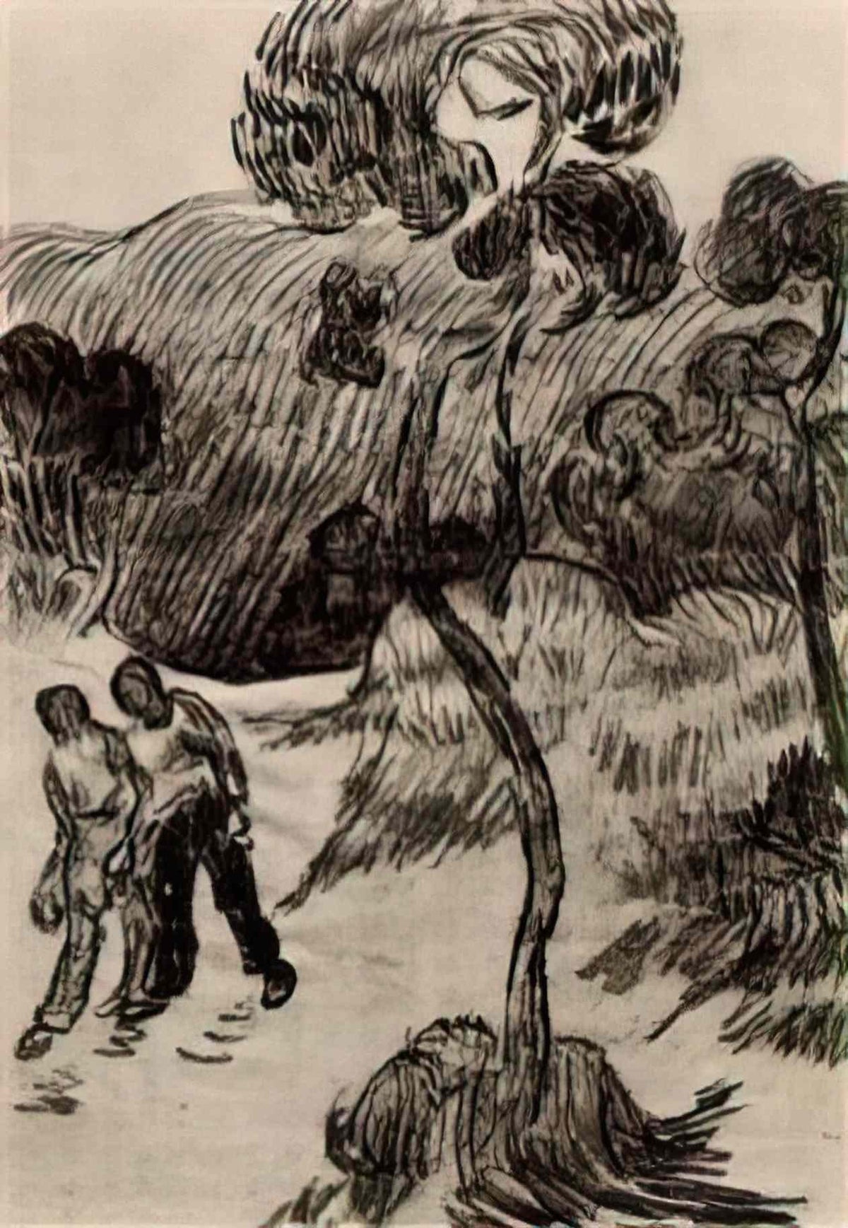 van gogh two men walking in a landscape with trees 1890 Art A4 Photo Print