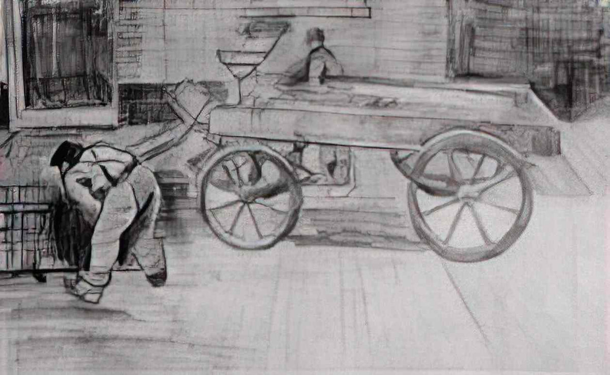 van gogh two men with a four wheeled wagon 1882 Art A4 Photo Print