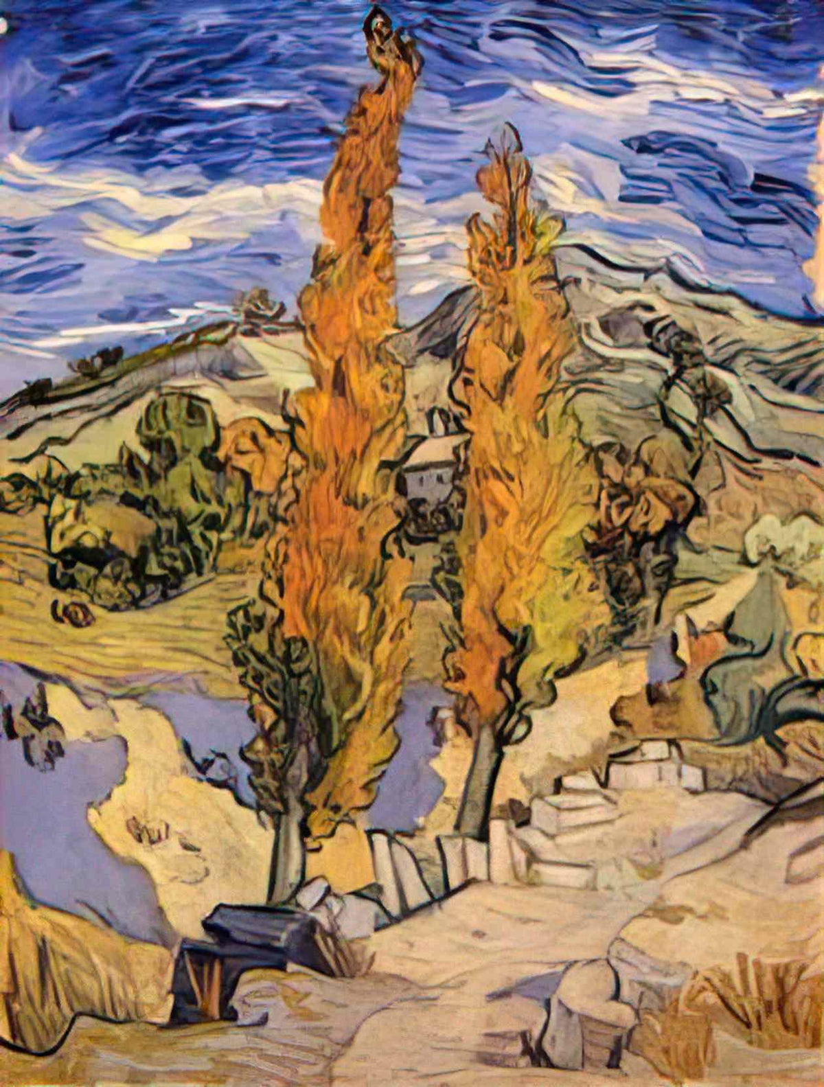 van gogh two poplars on a hill 1889 Art A4 Photo Print