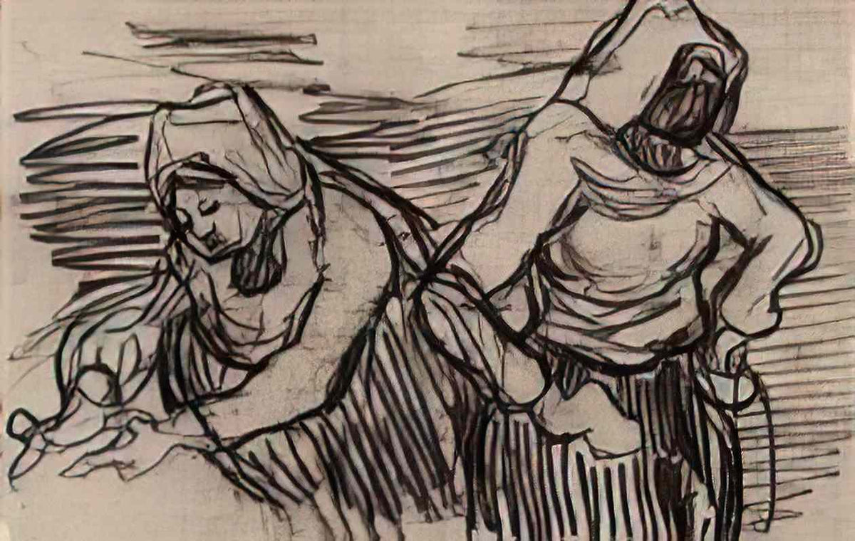 van gogh two women working in the field 1890 Art A4 Photo Print
