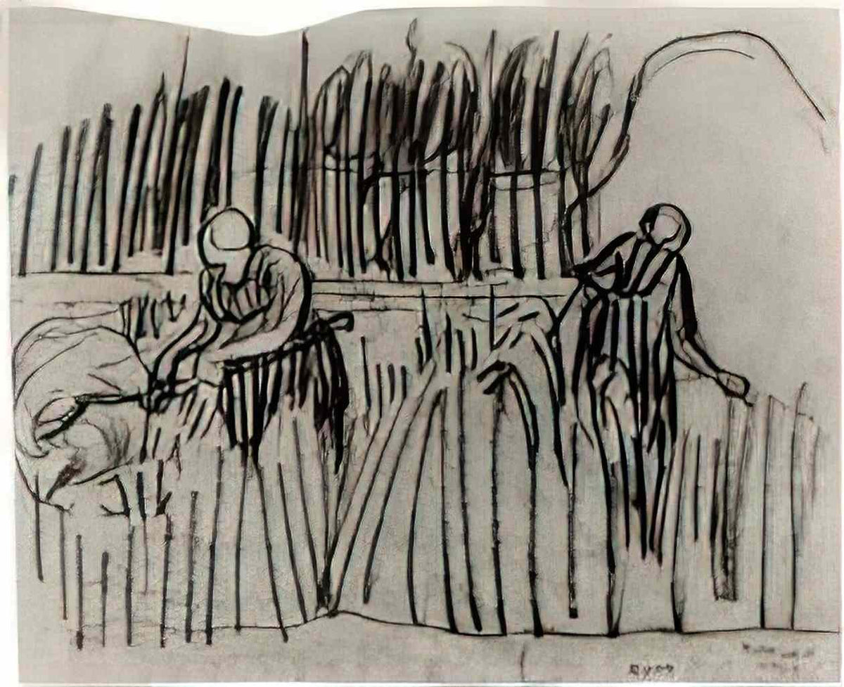 van gogh two women working in wheat field 1890 Art A4 Photo Print