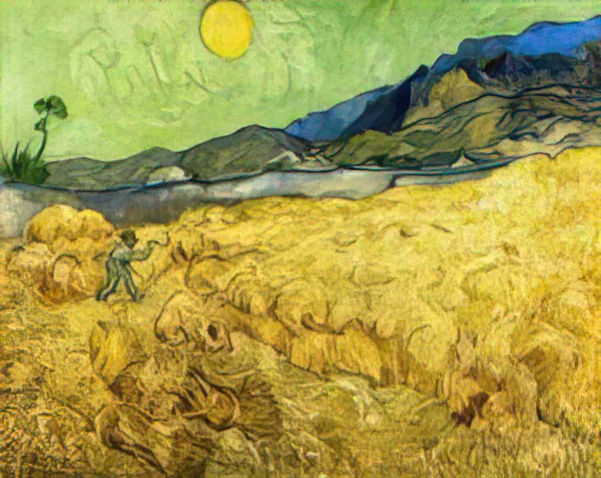 van gogh wheat field with reaper and sun 1889 Art A4 Photo Print