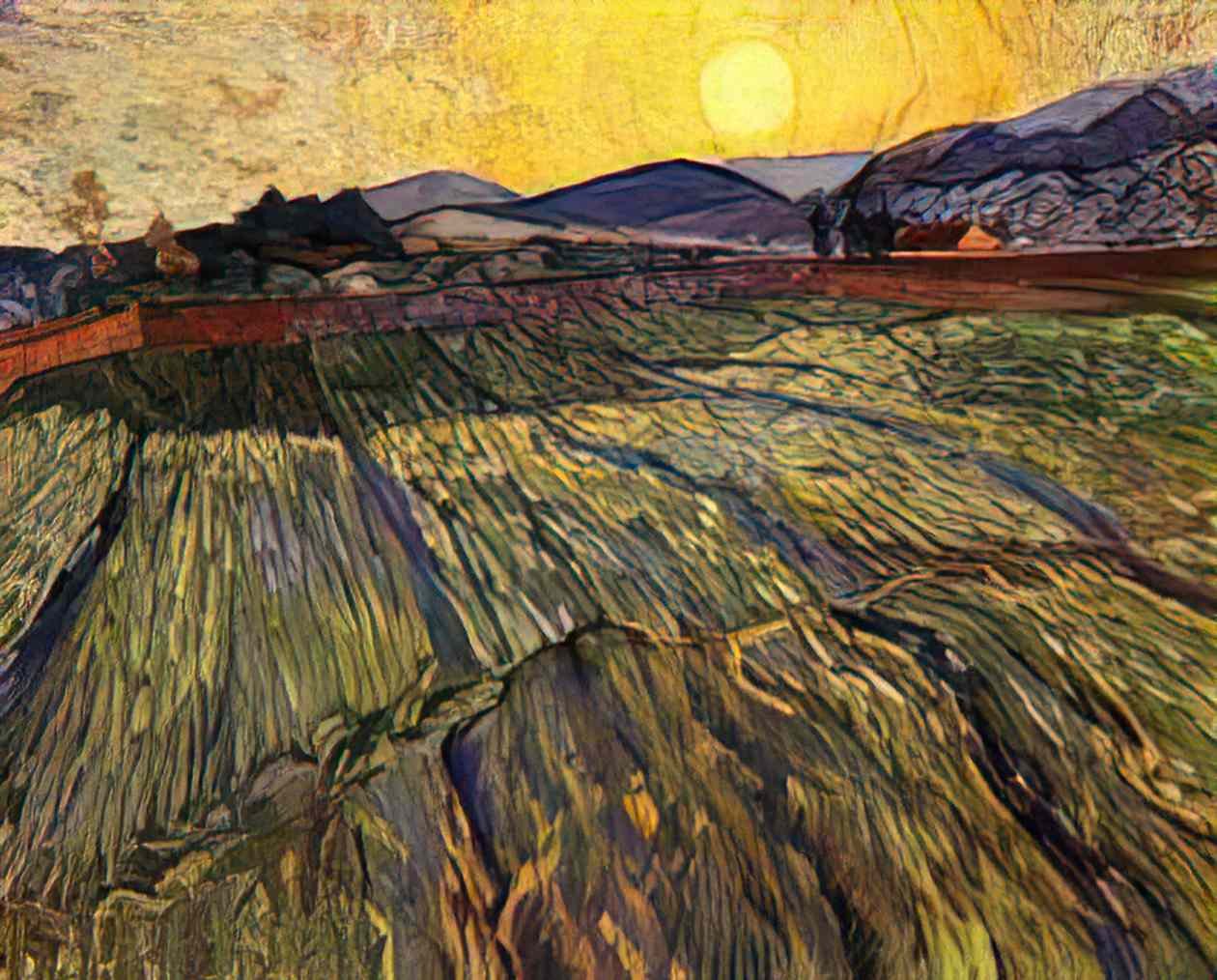 van gogh wheat field with rising sun 1889 Art A4 Photo Print