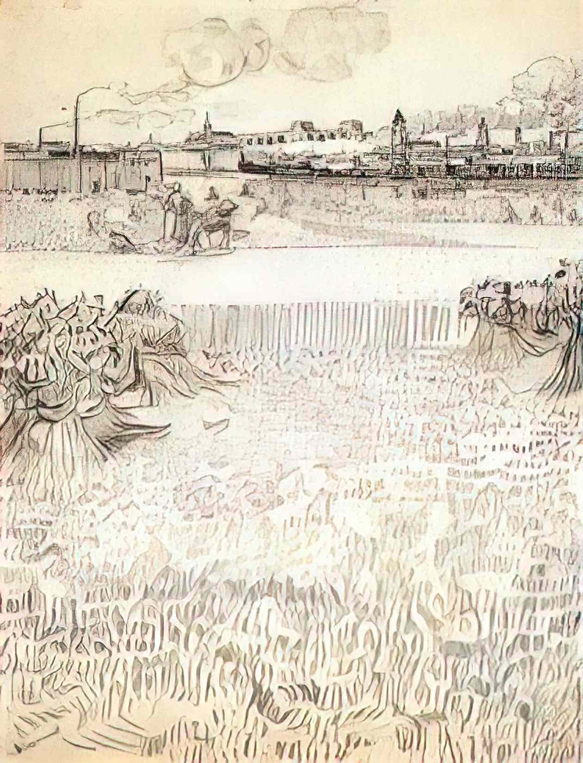 van gogh wheat field with sheaves and arles in the background 1888 Art A4 Photo Print