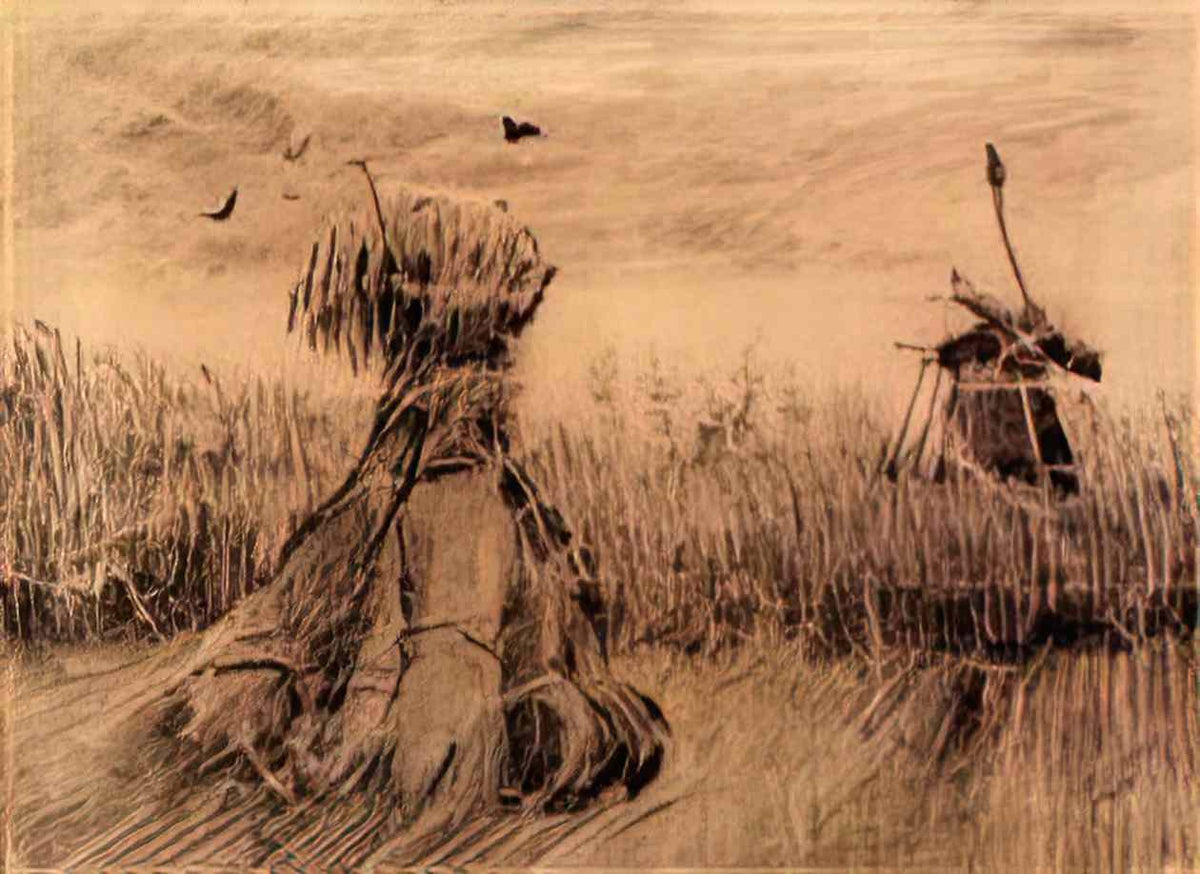 van gogh wheatfield with a stook and a mill 1885 Art A4 Photo Print