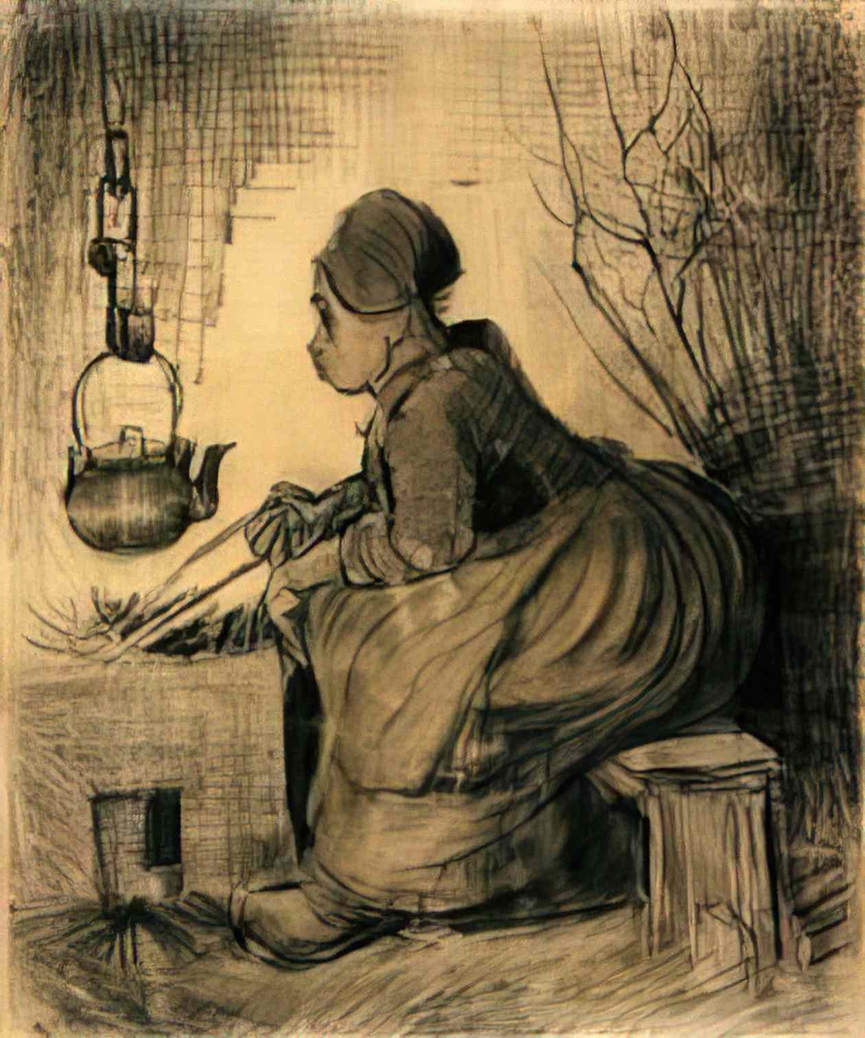 van gogh woman by a hearth 1885 Art A4 Photo Print
