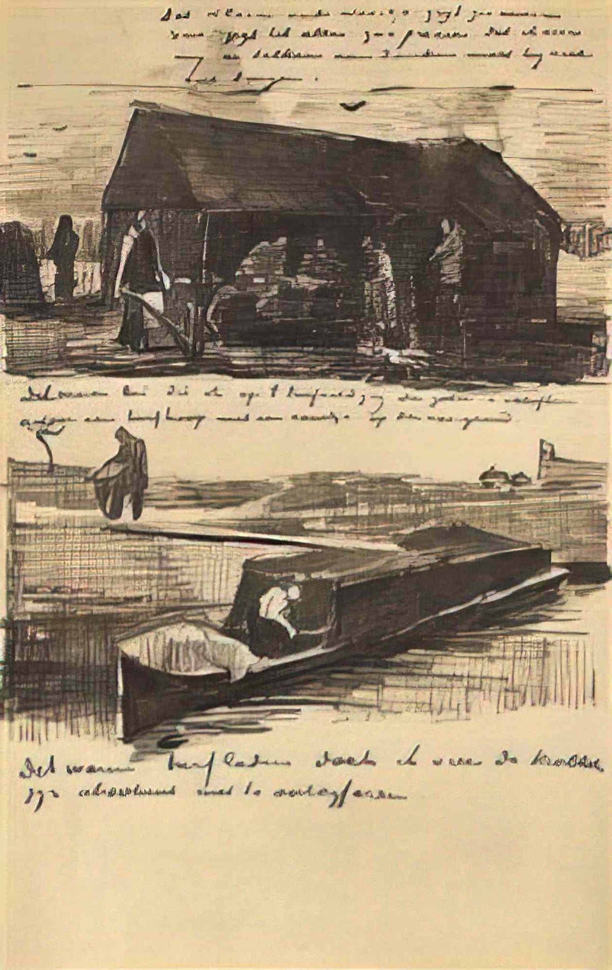 van gogh workman beside a mound of peat and a peat boat with two fig Art A4 Photo Print
