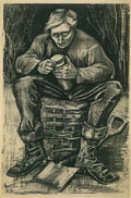 van gogh workman sitting on a basket cutting bread 1882 Art A4 Photo Print