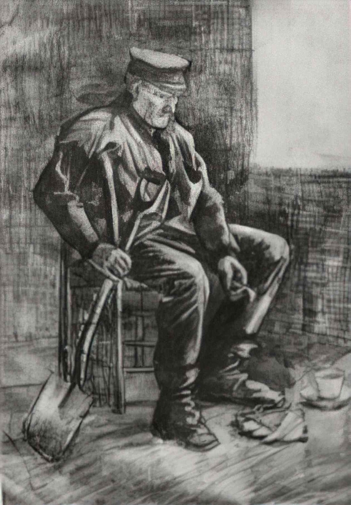 van gogh workman with spade sitting near the window 1883 Art A4 Photo Print