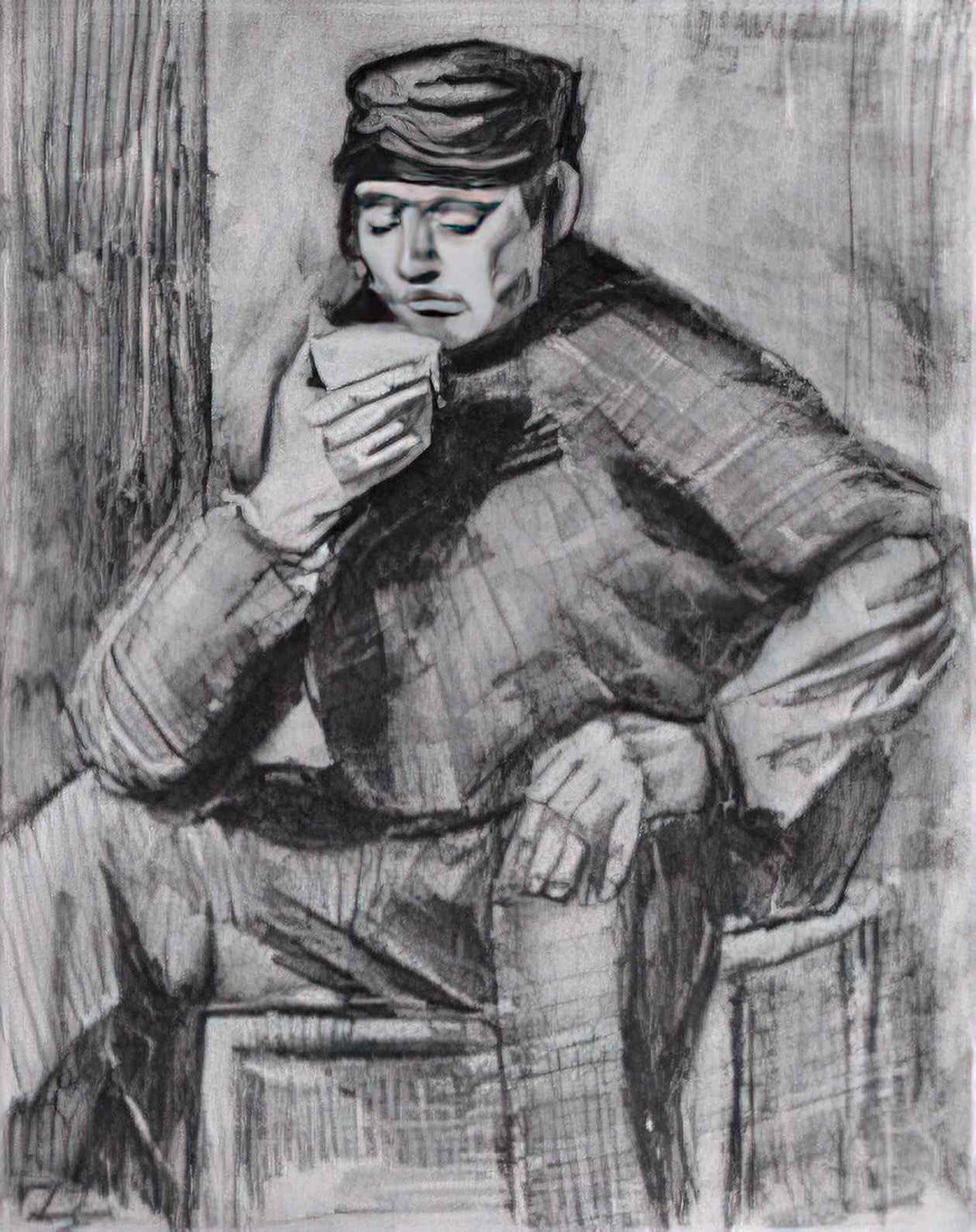 van gogh young man sitting with a cup in his hand half length 1883 Art A4 Photo Print