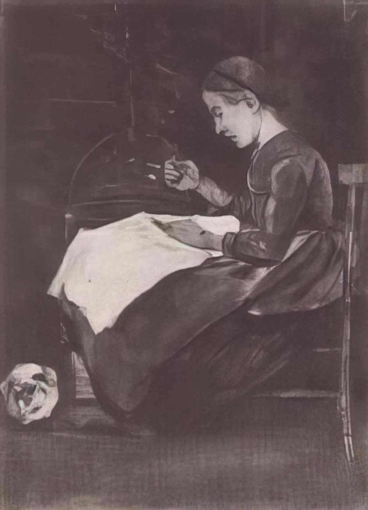van gogh young woman sewing 1881 Art A4 Photo Print