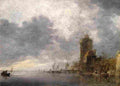 van goyen Channel with Boat and Towers on Shore Art A4 Photo Print