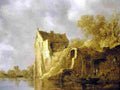 van goyen River Landscape with a Ruin Art A4 Photo Print