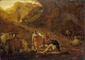 van laer a shepherd and washing women at a well Art A4 Photo Print
