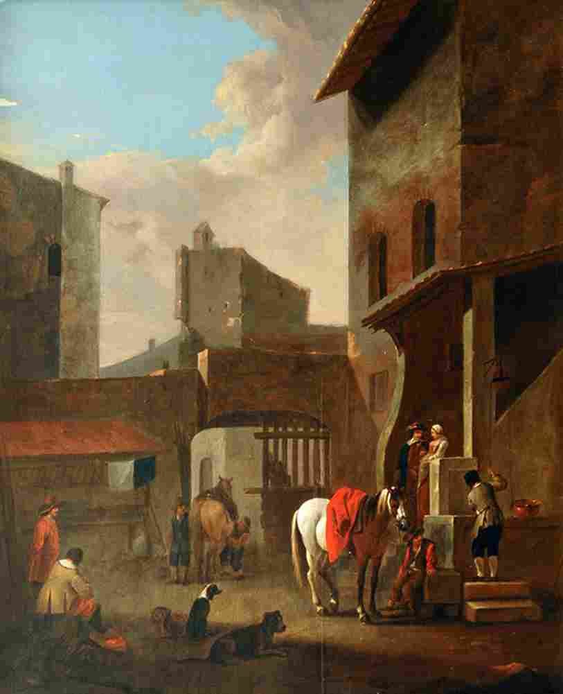 van laer resting horsemen in a court Art A4 Photo Print