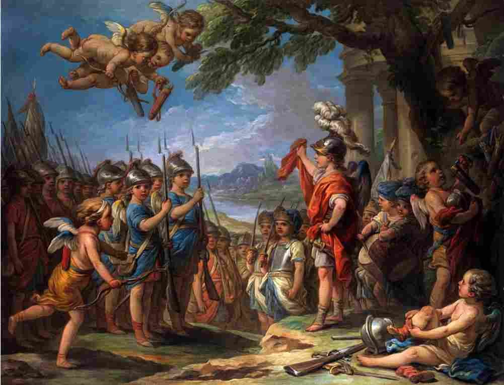 van loo Cupid of Amor Exerciseing his Troops Art A4 Photo Print