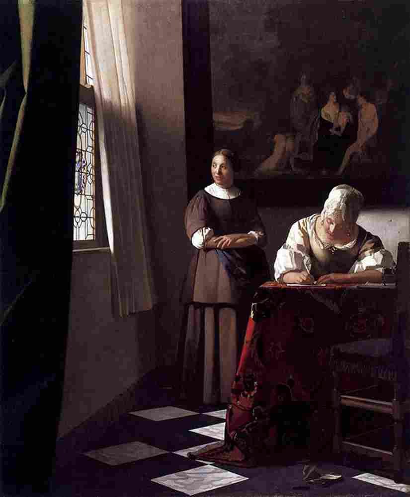 ver lady writing a letter with her maid Art A4 Photo Print