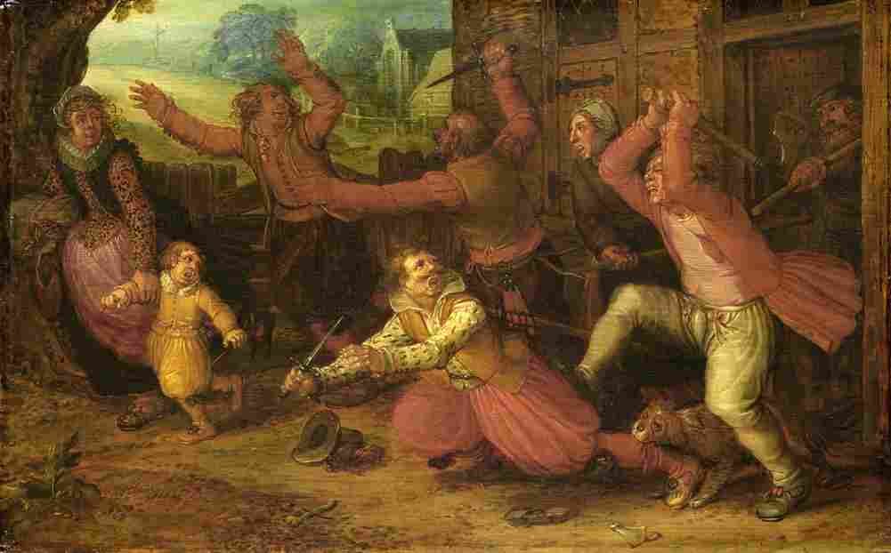 vinckboons farmers chase with axes knives and sticks wealthy city dwellers from their homes Art A4 Photo Print