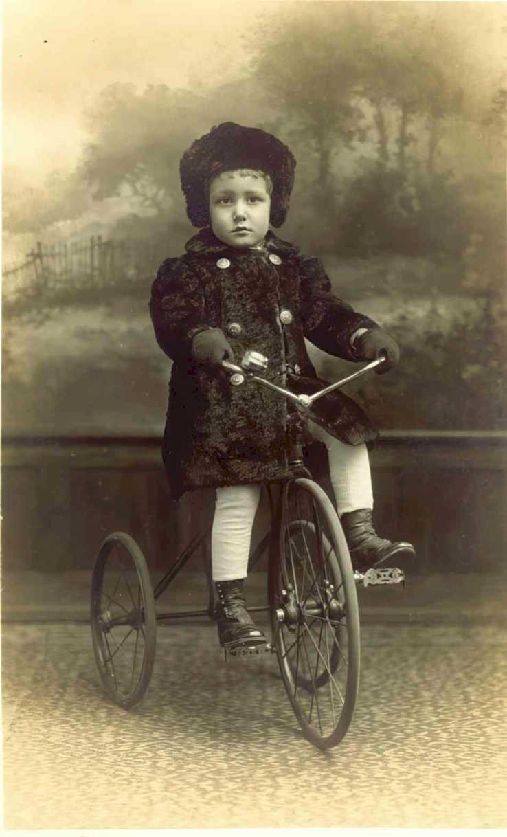 vintage boy tricycle Vintage world war A4 Photo Print