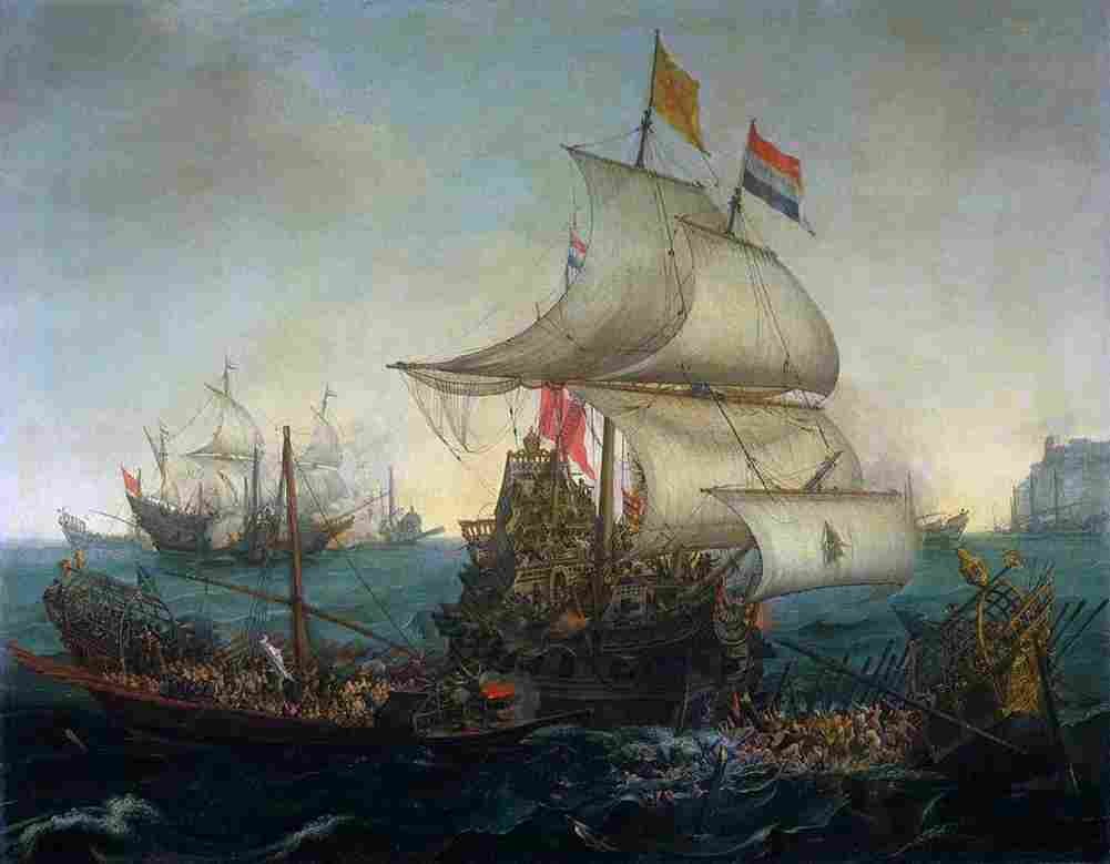 vro Dutch Ships Ramming Spanish Galleys off the Flemish Coast in October 1602 Art A4 Photo Print